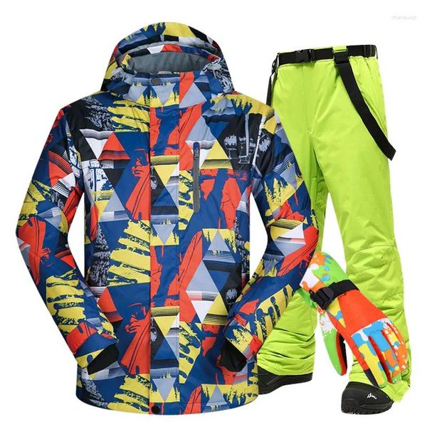 Skijacken Skiganzug Männer Marken Winter winddichte wasserdichte Thermie Schneejacke und Hosen Touchscreen -Handschuhe Snowboard