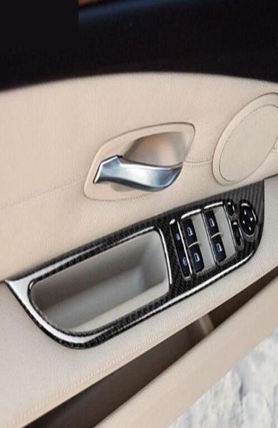 Karbon Fiber Araba Penceresi Kaldırıcı Kontrol Çerçevesi Pencere Anahtarı Dekor Arm emri paneli Refit Çıkartma BMW E60 5 Serisi 200820103842110