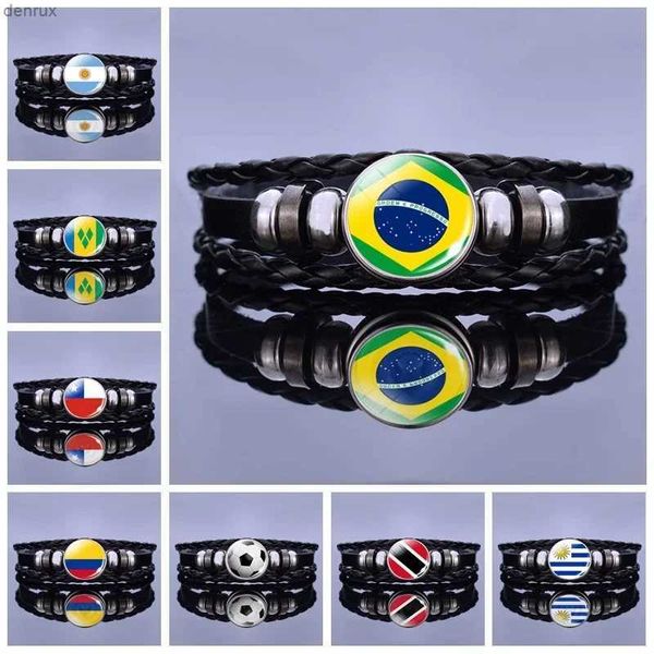 Altri braccialetti Sud America Bandiera di campagna Bracciale in pelle Brasile Argentina Chile Bandiera Colombia Bracciale Amante di calcio intrecciato Giftl240415