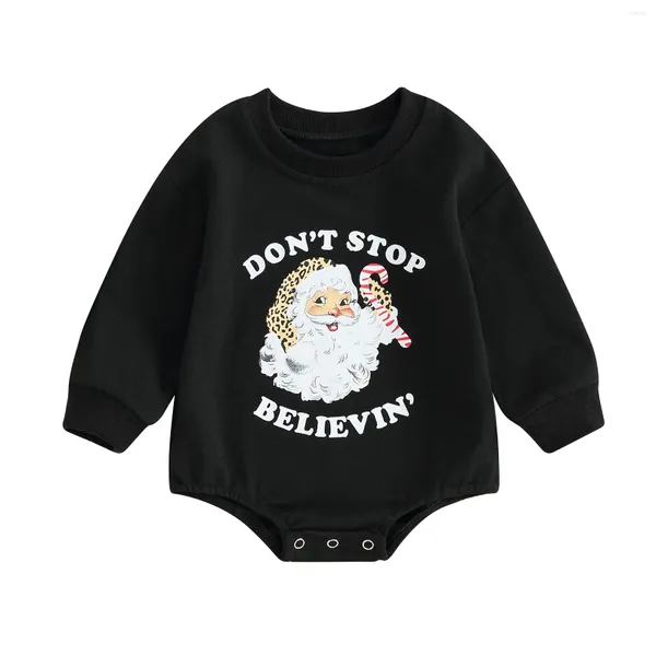 Pudcoco Toddler kız bebek erkek çocuk uzun kollu doğdu Noel Noel Baba Baskı Yuvarlak Boyun Bodysuit Gevşek Fit Tulumlar