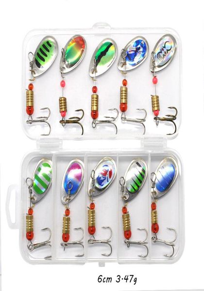 10pcs/caixa 10 cores mixada 6cm 3.47g spinner iscas de metal iscas 6# gancho gancho de pesca peca pesa tackle k2005065266