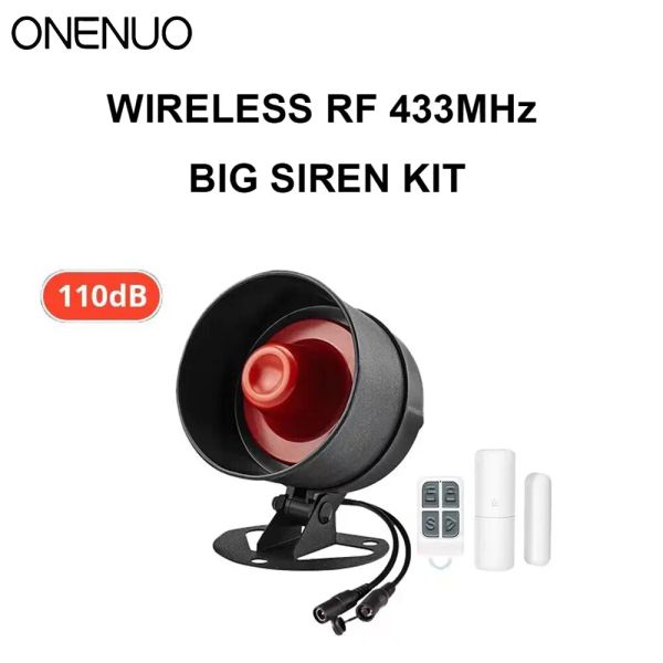 Sistema ONENUO 433MHz Sistema de alarme sem fio RF Siren 110dB Sirene Indoor Sirene Sirene Sirene Loud Loud para segurança de ladrões em casa