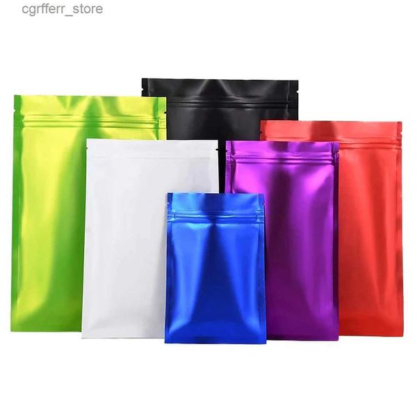 Bezi Çantaları 100 PCS Mat Renkli Alüminyum Folyo Zip Kilit Kendi Sızdırmazlık Gözyaşı Çentik Geri Dönüştürülebilir Paket Çanta Fermuar Kurutulmuş Meyve Fasulyesi Bag L410