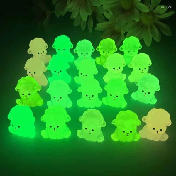 Estatuetas decorativas 10pcs miniaturas fofas luminous leão resina cão cabochons scrapbooking telechain decoração diy artesanato boneco