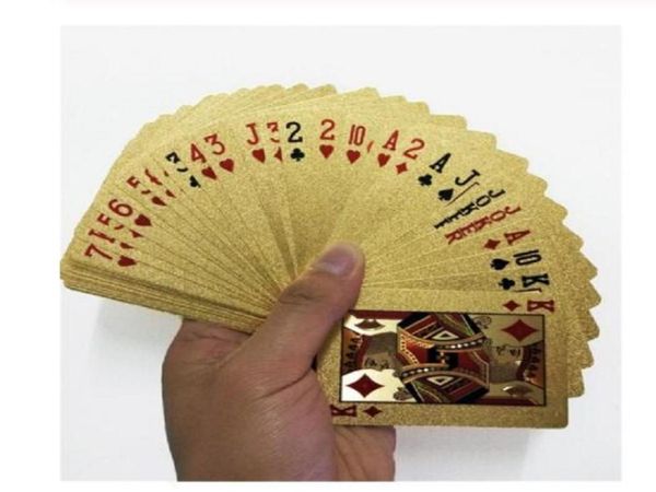 24K Altın Oyun Kartları Poker Oyunu Güverte Altın Folyo Poker Seti Plastik Sihirli Kart Su Geçirmez Kartlar Magic4626469