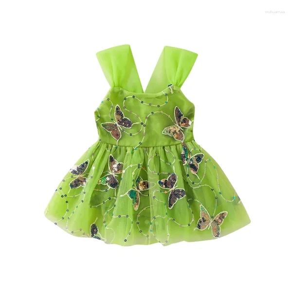 Девушка платья детское руряное платье с палочкой милые круглые шейные бабочки сетка сетка