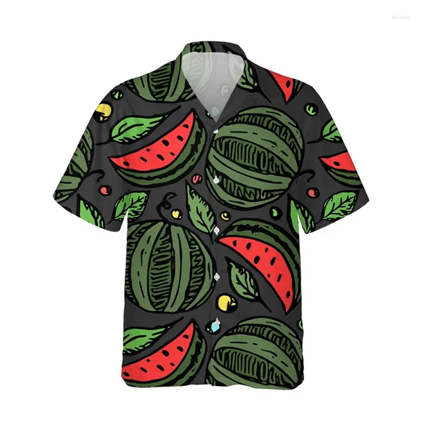 Camicie casual maschile 2024 Stampa 3D Pinanzina Shirt hawaiano Shirt hawaiani Modello di frutta tropicale estate aloha abbottona a manica corta