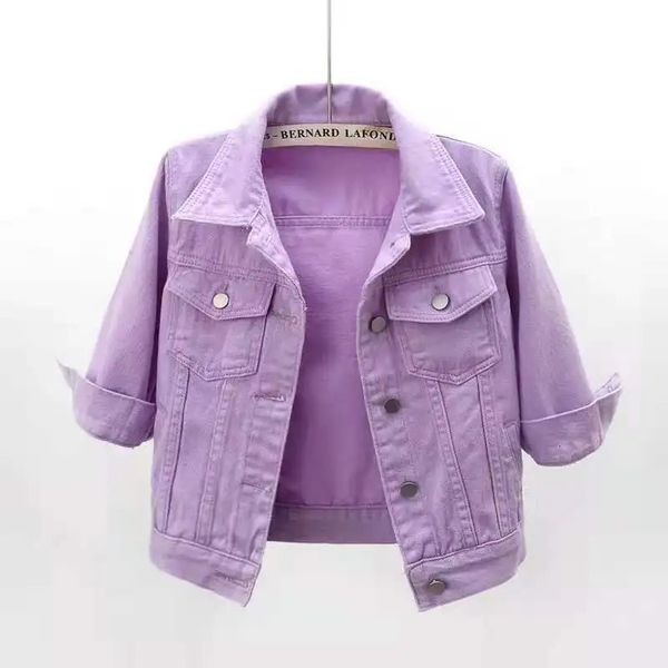 Spring Summer Women Denim Jacket Tops Pink Farbe Solid Short Multicolor Feminino drei Viertelhülsen Jean Größe S5XL 240415