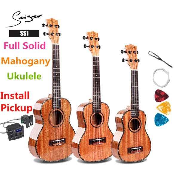 Kablolar tam katı ukulele maun 21 24 26 inche mini elektrik soprano konser tenor akustik gitar 4 teller ukelele yüksekgarlık