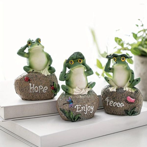 Gartendekorationen 3pc rustikaler Tierhause Dekoration Ornament Pool Aquascape English Beschilderung Frosch auf Stein