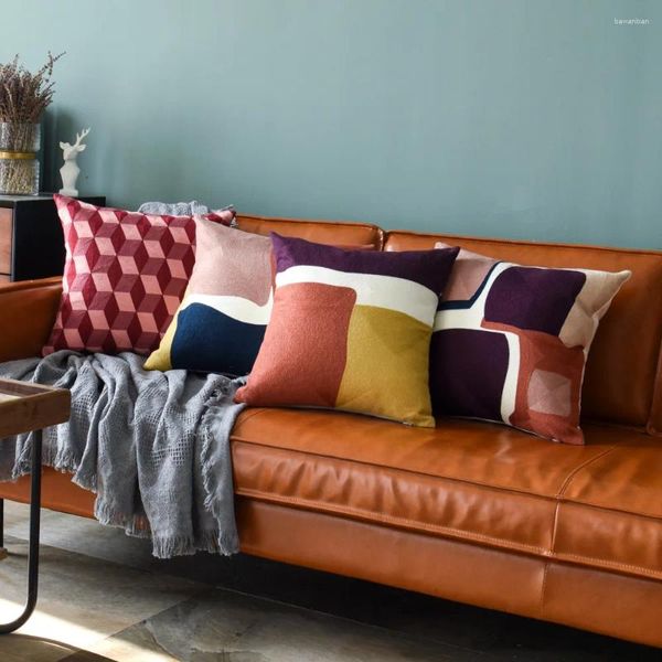 Kissenbedeckung 45x45 cm Mittelmeer Stil Baumwoll Geometrische Stickkoffer für Sofa Wohnzimmer Schlafzimmer Home Dekoration