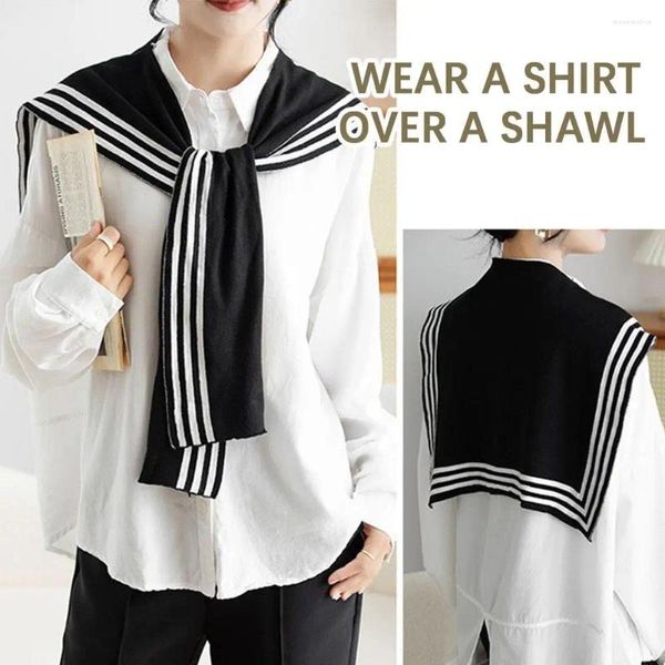 Eşarp Bluz Omuzları Sahte Yakalı Örme Şal Cape Japon tarzı şerit giysileri Siyah Beyaz Yün Aksesuarlar Eşarp X2O5