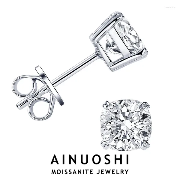 Orecchini per borchie Ainuoshi 3.0ctw.Moissanite taglio a cuscino per donne originale 925 sterling in argento da sposa gioielli