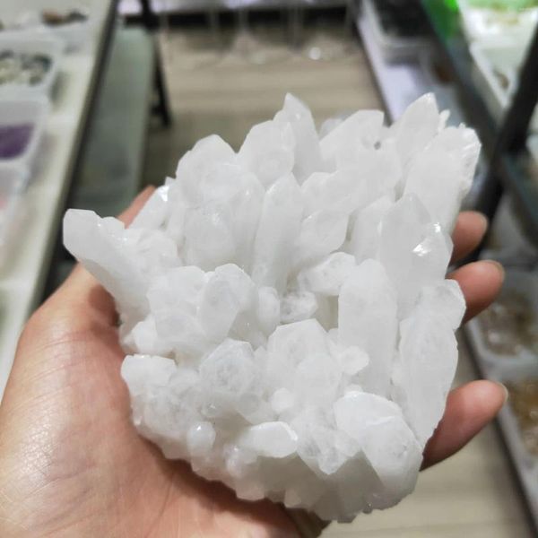 Figurine decorative naturale chiara chiara quarzo cristallo cristallo clusthemum cluster white point geode reiki guarigione decorazione per la casa regalo 1pcs