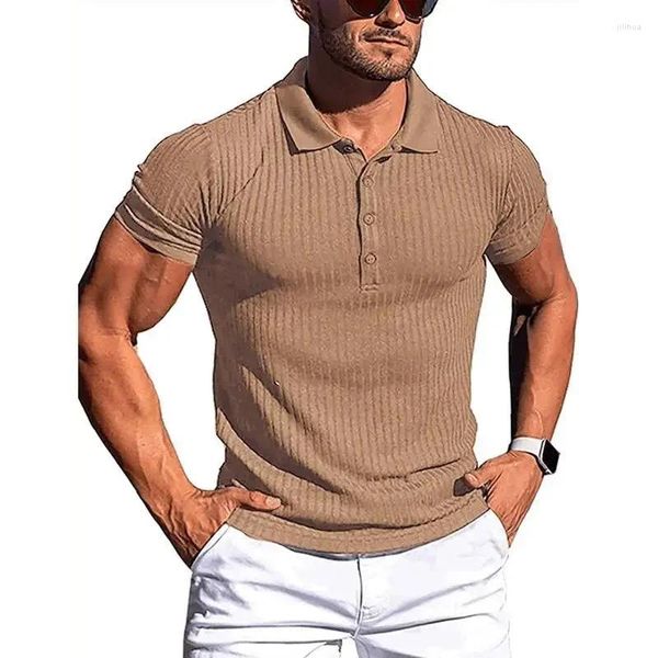 Polos masculinos Man com colarinho de colarinho Camisas pólo listrado Top Gym Camise