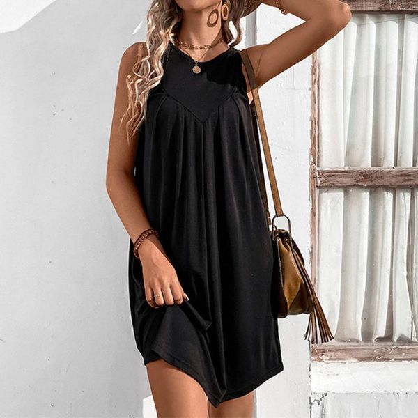 Lässige Kleider ärmellose O Hals elegantes Kleid Sommer loser Brautjungfer Cocktailparty Feste Farbe Koreaner kurzes Robe Femmes