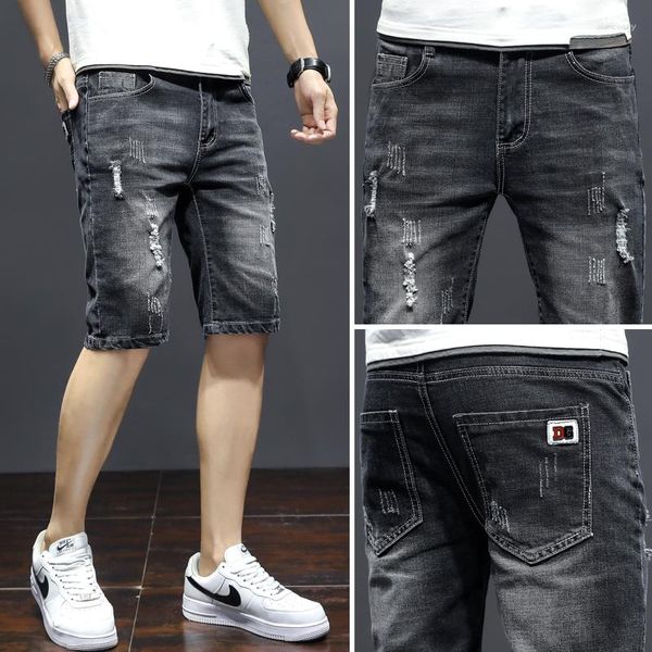 Jeans masculinos rasgaram o verão shorts de jeans retos e retos