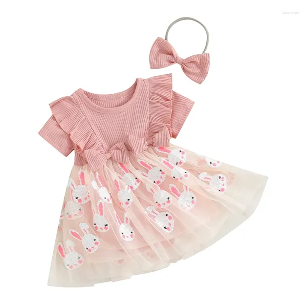 Salıncalar Yaz Paskalya Bebek Bebek Kız Kıyafetleri Sequin Baskı Kısa Kollu Bodysuit Elbise Sevimli Kafa Giysileri