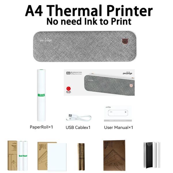 Drucker Peripage A4 Drucker kontinuierlicher Thermalpapierdrucker benötigen keine Tinte oder Toner Wireless PDF -Webseite Vertragsfoto Fotodrucker