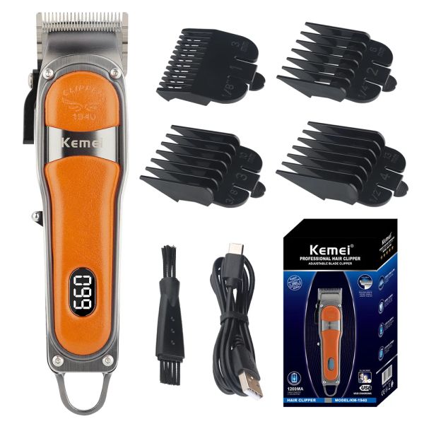 Aparadores kemeei km1940 Profissional masculino cortador de cabelo USB Cabelo elétrico recarregável com exibição de couro LED LECTRIC RAZOR