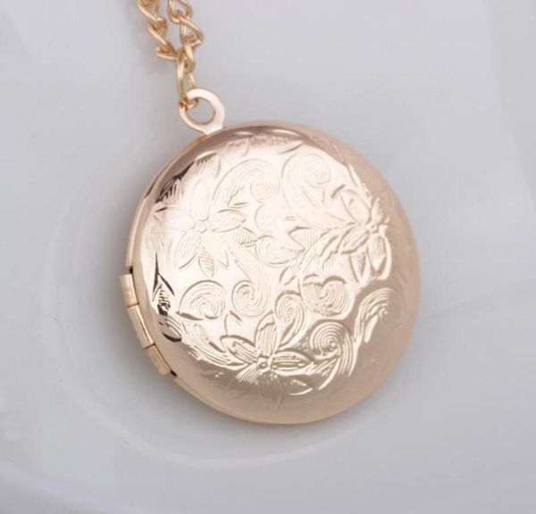 N119 Fashion Locket Delicate Schmuck Blume runde Formplatten Anhänger Silber plattiert Halskette2597986