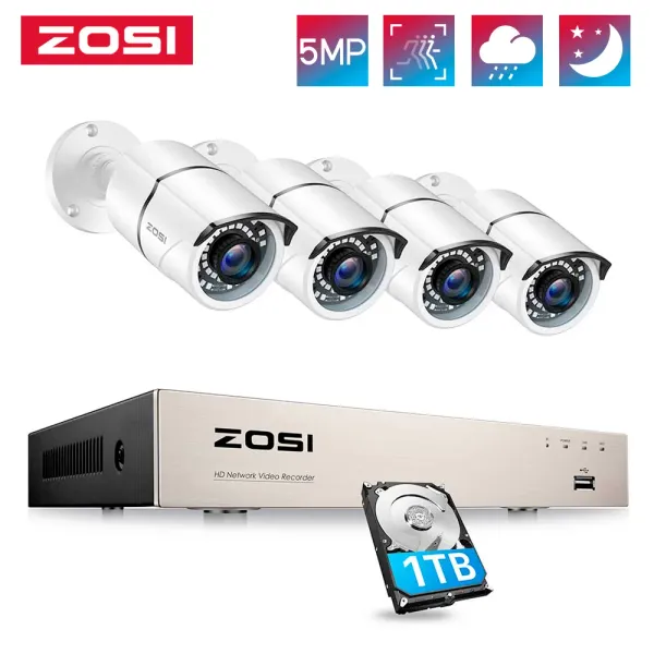 Sistem Zosi H.265+ 8CH 5MP POE Güvenlik Kamera Sistemi Kiti 5MP HD IP Kamera Açık Suya Dönem CCTV Ev Video Gözetimi NVR Seti