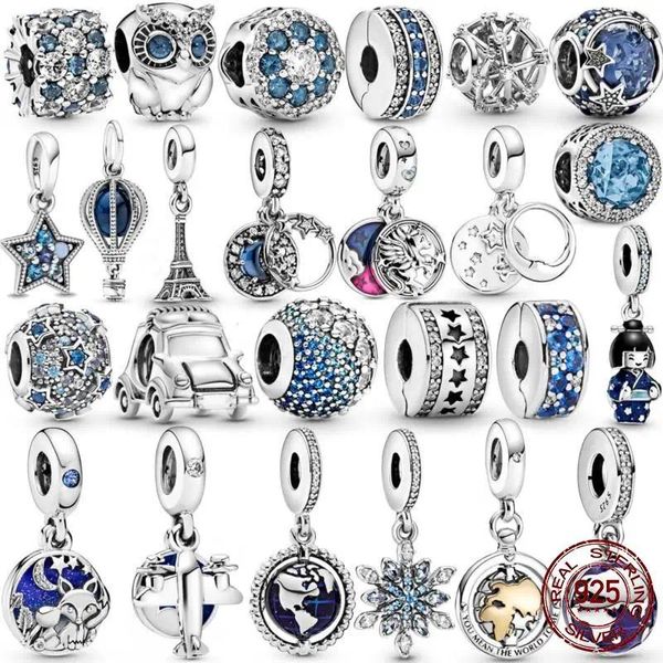 Lose Edelsteine Perlen 925 Sterling Silber Stern Schneeflocken Mond Murano Glass Clip Charm Fit Original Armband Barm Schmuck Geschenk