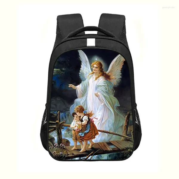 Okul çantaları melek çocukları izlerken sırt çantası kadınlar seyahat bakire Mary Baby Jesus Rucksack Çocuklar Erkekler İçin Kızlar Kitap Çantası