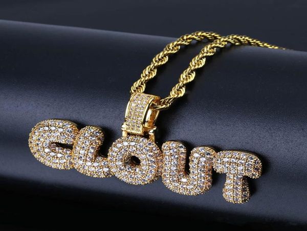 Colares de nome em inglês personalizados personalizados cartas de bolha de prata dourada Icegou as cadeias pendentes do alfabeto CZ para homens Hip Hip Hop JE6473808