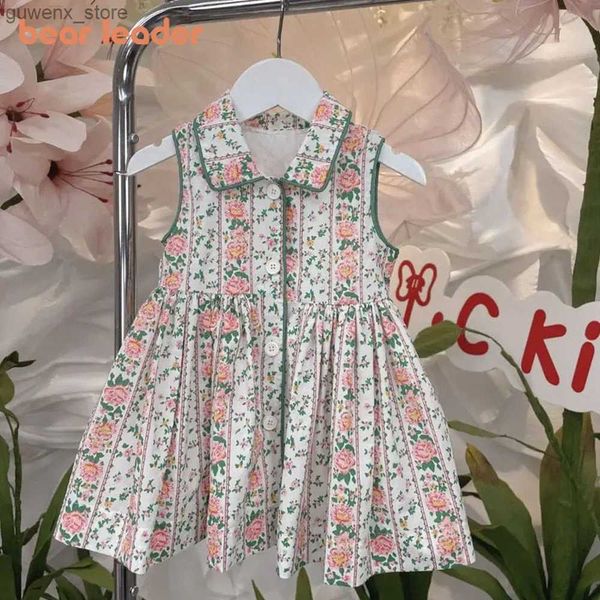 Mädchenkleider Bär Leader Europa und Amerika Mädchen Prinzessin Kleider 2023 Sommer Kinder Süße Blumenkleid Baby Kostüm 2-7y Party Kids Kleidung Y240415