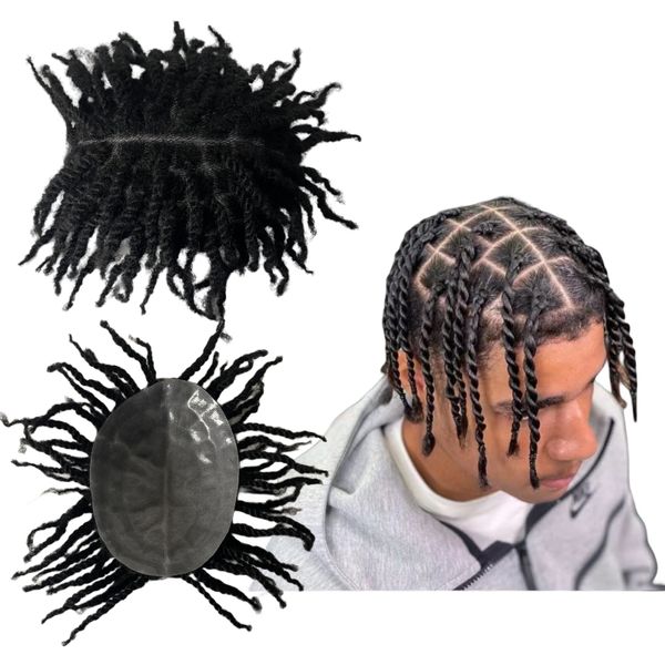 Замена волос китайской девственницы #1 Jet Black Afro Twist Braids 8x10 Full Pu Toupee для черных мужчин