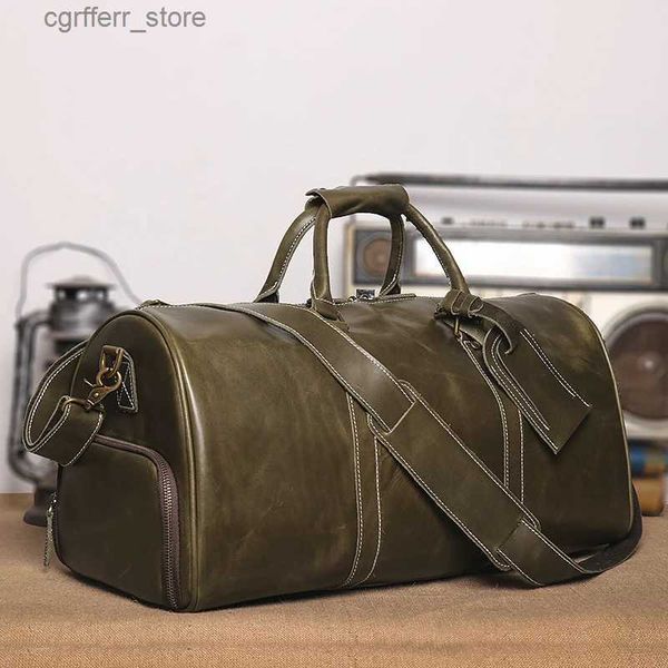 Wickelbeutel Vintage Erste Schicht Leder Reisetasche für Herren Großkapazität Wochenendausgang Reisetasche handgefertigtes Cowhide Crossbody Bag L410