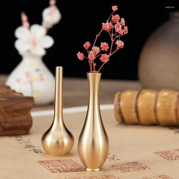 Vazolar mini metal antika vazo saf bakır altın ev dekor oturma odası dekorasyon uzun boylu benzersiz çiçek minyatür