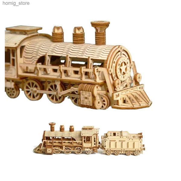 Puzzle 3d puzzle fai -da -te locomotive in legno giocattoli per bambini costruzione di puzzle fatti fatti fatti a mano in mattoni fatti a mano per adulti adolescenti modelli di treno classici 3d regalo Y240415