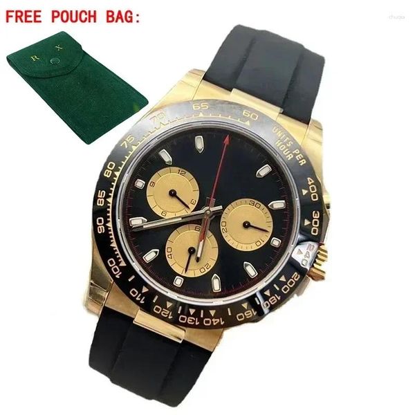 Relógios de pulso Luxo relógio automático para homens relógios mecânicos de aço inoxidável dourado prateado tira de borracha preta cerâmica à prova d'água cerâmica