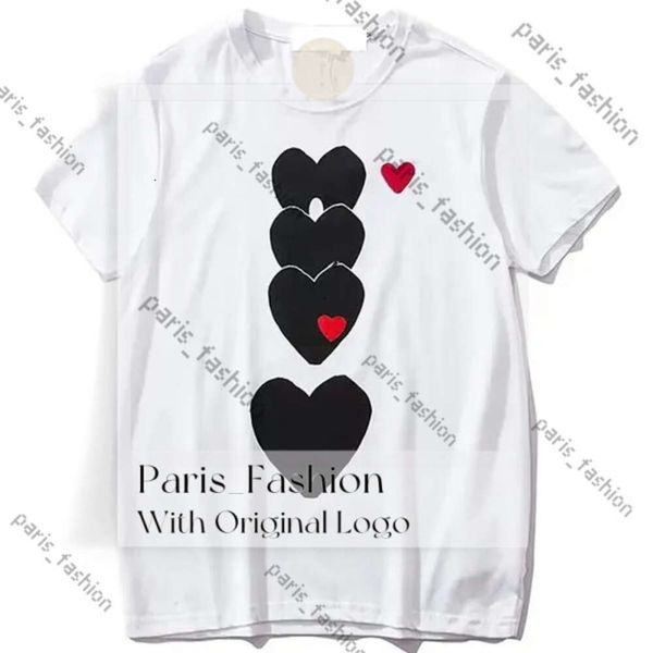 Oyun Commes des Garcons Erkek ve Kadın Çift Uzun Kollu T-Shirt Tasarımcı İşlemeli Kırmızı Kalp Aşk Siyah ve Beyaz Çizgiler Gevşek Kısa Kollu Artı 533