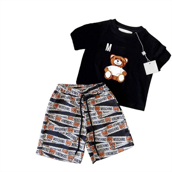 Verão garoto menino garotos camisetas shorts clássicos desenho animado de urso curto de mangas curtas Pontas casuais conjuntos de roupas de colocação grátis tamanho 100cm-150cm a06