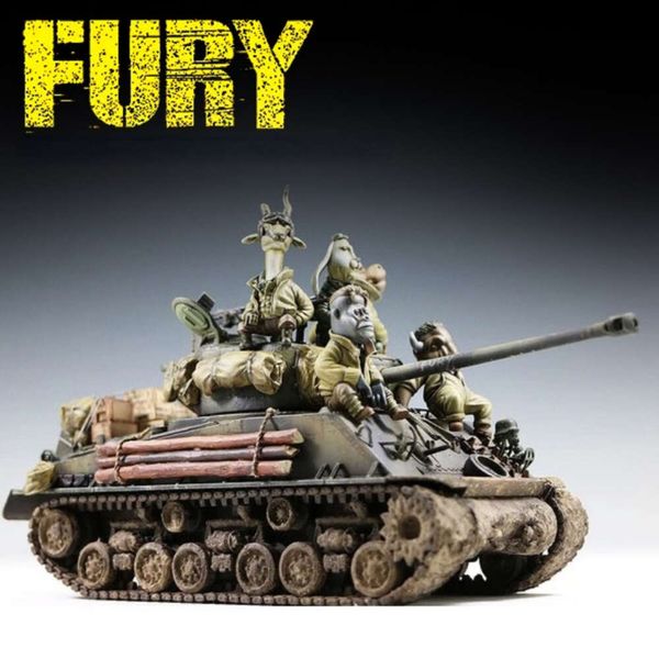 Anime Manga 1/35 Escala Fury Animal Edition Us Tropas blindadas cinco soldados de resina sem tanques desmontados e não pintados kit kit brinquedos