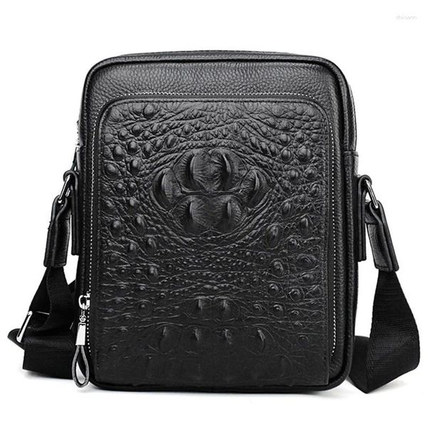 Bag Business Men's Messenger Schulter Krokodilmuster Echtes Leder Aktentasche Kleine Cowhide Crossbody Taschen für Männer 2024