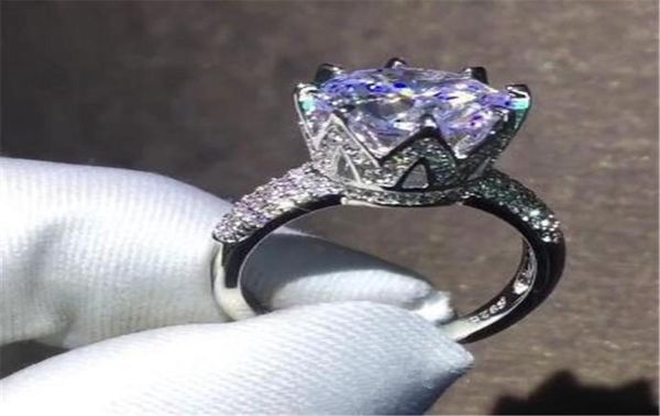 Queen Crown 4CT Labor Diamond Ring 925 Sterling Silber Engagement Ehering Bandringe für Frauen Brautanjubiläum Party Schmuck1938322