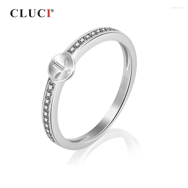 Anéis de cluster Cluci Silver 925 Classic Women Wedding Ring Jewelry Real Sterling Pearl Montagem de Zircão SR1066SB