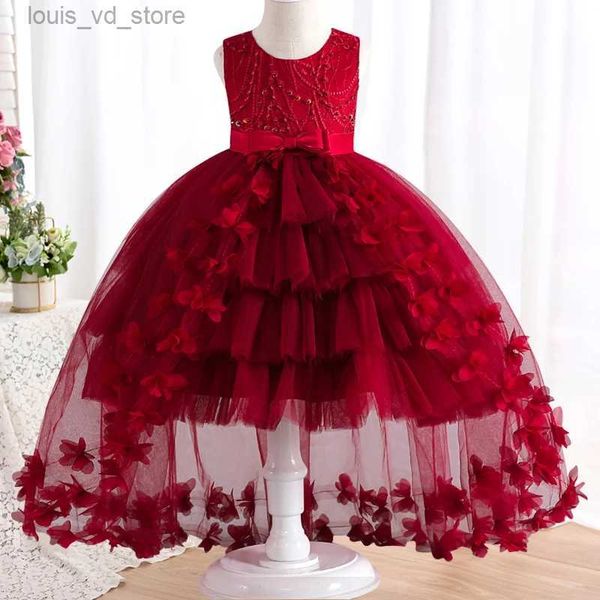 Abiti da ragazza Abito da fiocco per ragazze in pizzo 4-12 anni Temperamento Flower Sequesing Princess Abito 2023 Nuovo Carnevale Abito formale Formale T240415