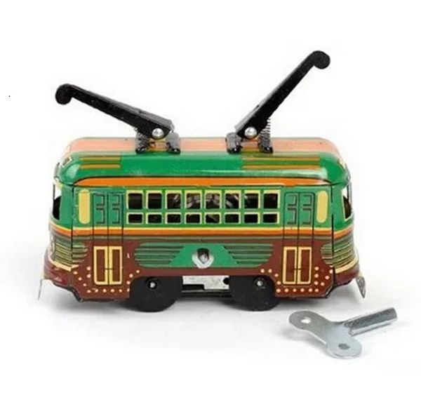 Lustige Erwachsene Kollektion Retro Wind -up Toy Metal Zinn Moving Tram Bus Car Model Mechanische Uhrwerke Kinder Geschenk 240408