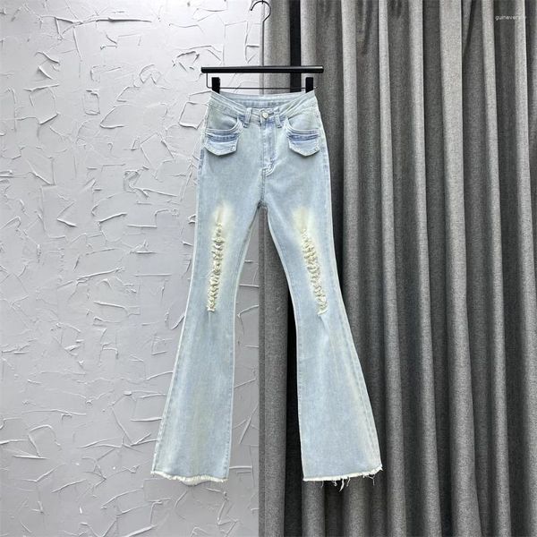 Kadınlar kot yırtılmış sıska paket kalça yaz retro kız düz denim pantolon şık pantolon kadın seksi jean