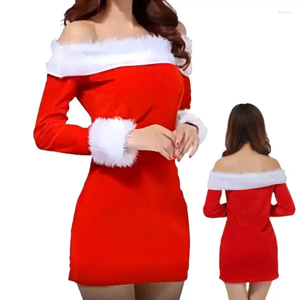 Partydekoration Schöne rote Samt Hip -Wrap -Kleid bequeme Stoffkostüm Mode Miss Claus Santa Cosplay Theme Tänze