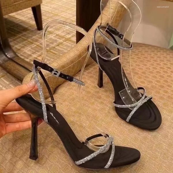 Scarpe eleganti donne sandali sandali cavi alti tacchi a stiletto sandles cristallo tondo tondo sexy peep-toe