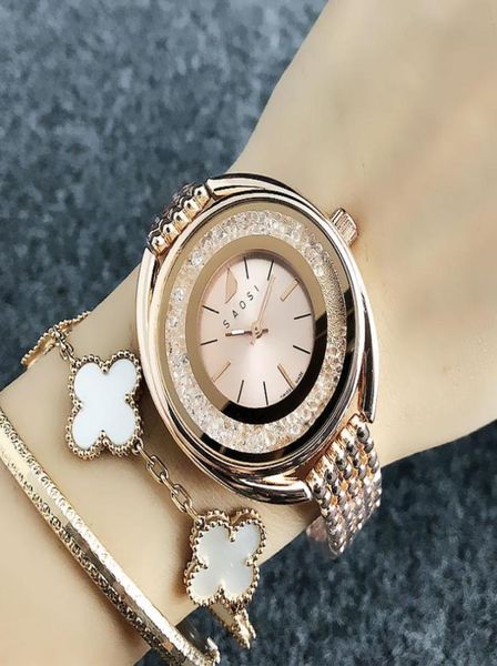 Модная бренда Quartz Watches Watch Women Girl Crystal Dial Metal Steel Band Clock SW049491519