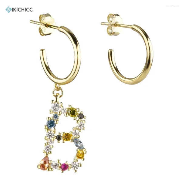 Brincos Dangle Kikichicc 925 Prata esterlina q-z colordul letra x w charme inicial charme cristal cz zircão mulheres jóias de luxo