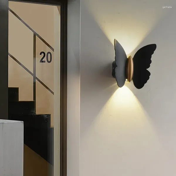 Lâmpada de parede led de borboleta led de borboleta moderna nórdica preta branca em casa luminária iluminação interior quarto de estar na sala de estar decorar