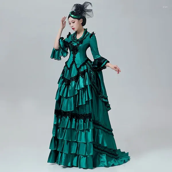 Vestidos casuais de Natal Victorian Party Green Costume Bustle Masquerade Dress